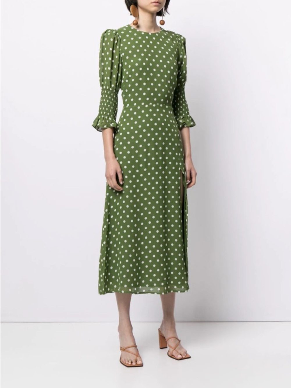 Reformation Carolena midi polka dots Dress in Edamame green - Picture 3 of 12